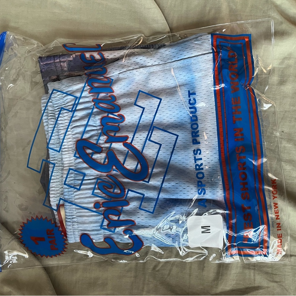 Eric Emanuel Blue Athletic Shorts with Geometric Design